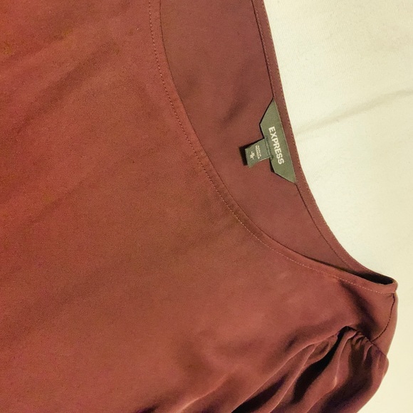 Express Burgundy Silk Blouse | Button Cuff Detail | Round Neck - Picture 3 of 3